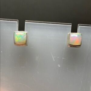 Ethiopian Opal Stud Earrings in Solid Sterling Silver 925